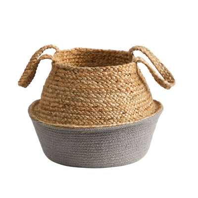 14” Boho Chic Handmade Cotton & Jute Gray Woven Planter Default Title