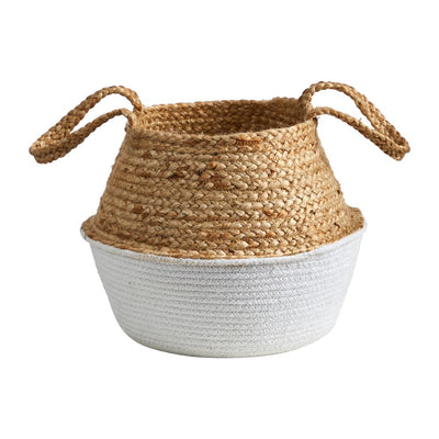 14” Boho Chic Handmade Cotton & Jute White Woven Planter Default Title