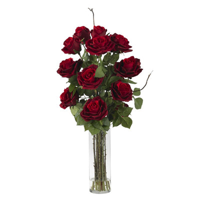 Roses w/Cylinder Vase Silk Flower Arrangement Default Title