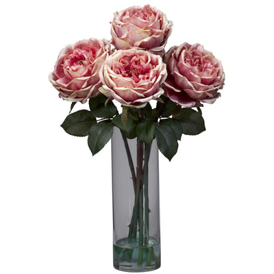 Fancy Rose w/Cylinder Vase Silk Flower Arrangement Default Title