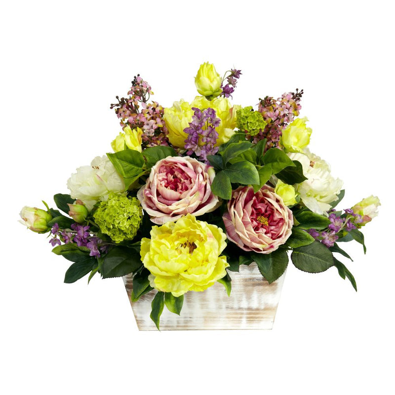 Mixed Floral w/White Wash Planter Silk Arrangement Default Title