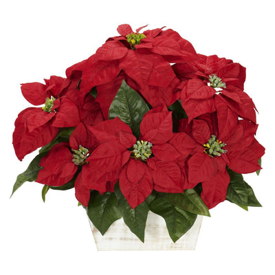 Poinsettia w/White Wash Planter Silk Arrangement Default Title