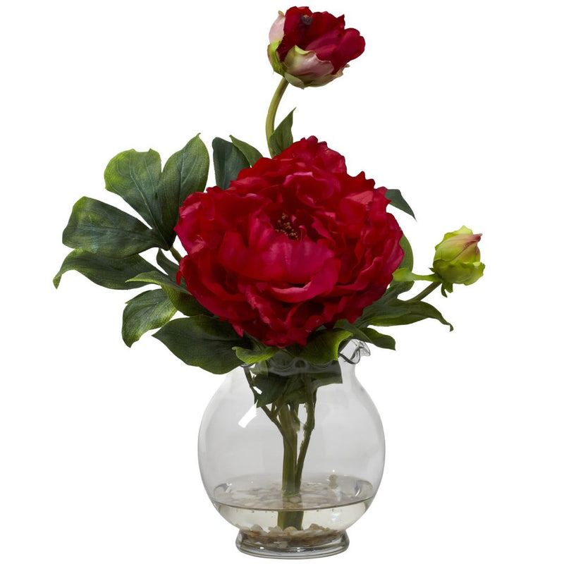 Peony w/Fluted Vase Silk Flower Arrangement Default Title