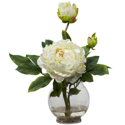 Peony w/Fluted Vase Silk Flower Arrangement Default Title