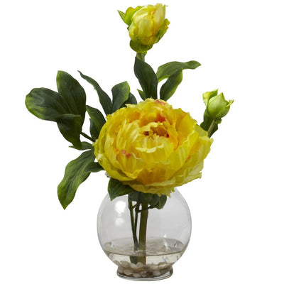 Peony w/Fluted Vase Silk Flower Arrangement Default Title