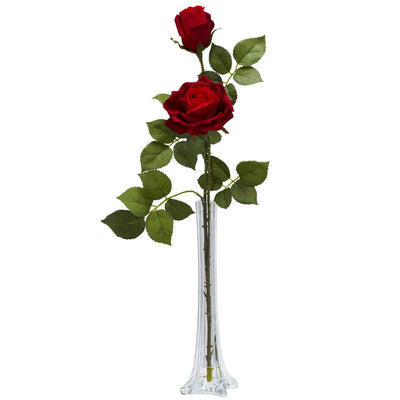 Roses w/Tall Bud Vase Silk Flower Arrangement Default Title