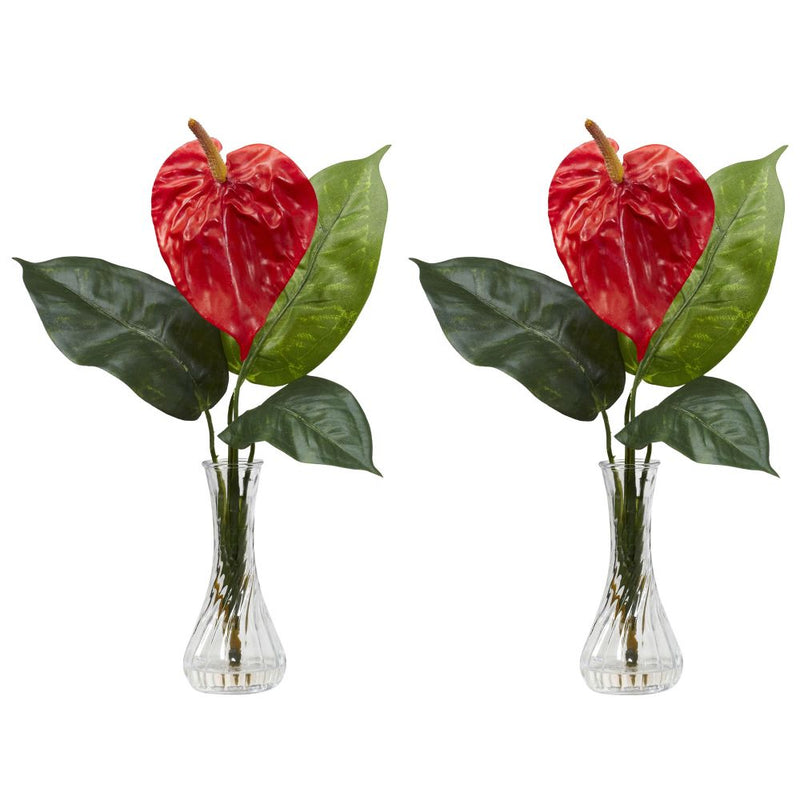 Anthurium w/Bud Vase Silk Flower Arrangement (Set of 2) Default Title