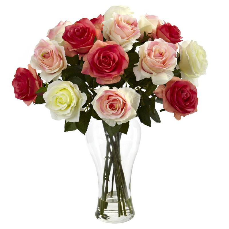 Assorted Blooming Roses w/Vase Default Title