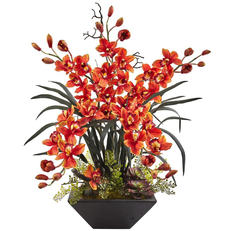 Cymbidium Orchid with Black Vase Default Title