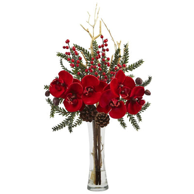 Mixed Orchid Holiday Arrangement with Vase Default Title