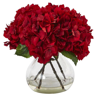 Red Hydrangea with Vase Silk Flower Arrangement Default Title