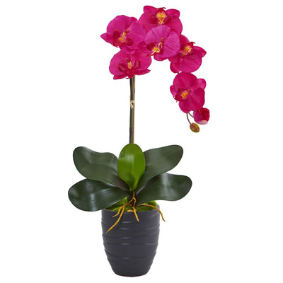 Phalaenopsis Orchid Artificial Arrangement in Black Vase Default Title