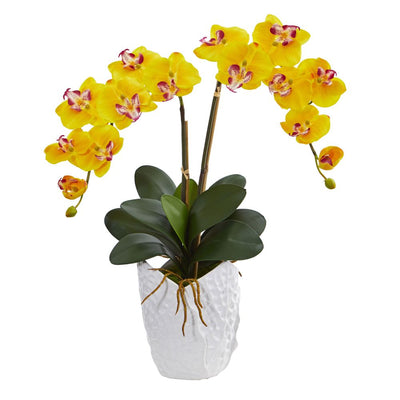 Double Phalaenopsis Orchid Artificial Arrangement in White Vase Default Title