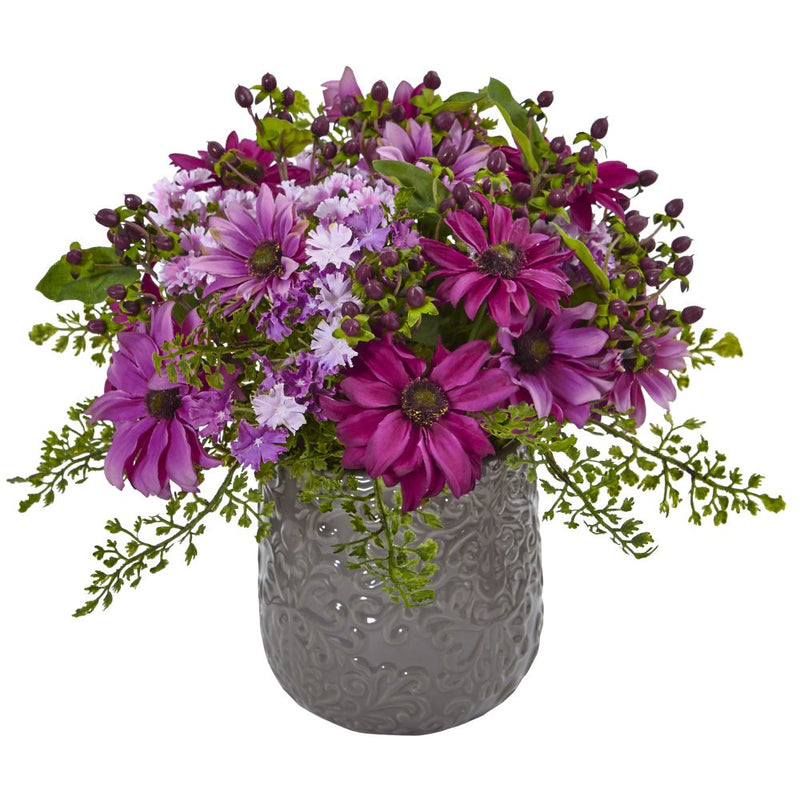 Daisy Bush in Gray Decorative Vase Default Title