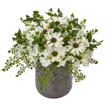 Daisy Bush in Gray Decorative Vase Default Title