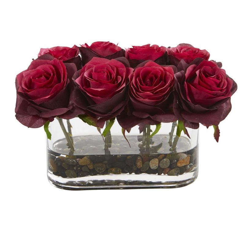 5.5” Blooming Roses in Glass Vase Artificial Arrangement Default Title