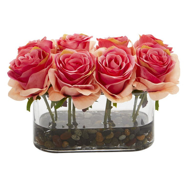 5.5” Blooming Roses in Glass Vase Artificial Arrangement Default Title