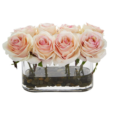 5.5” Blooming Roses in Glass Vase Artificial Arrangement Default Title