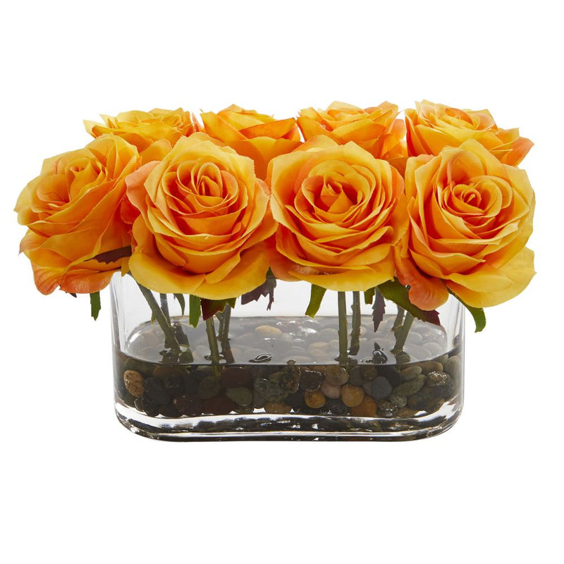 5.5” Blooming Roses in Glass Vase Artificial Arrangement Default Title