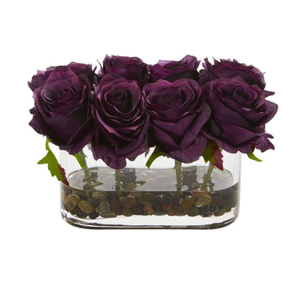 5.5” Blooming Roses in Glass Vase Artificial Arrangement Default Title