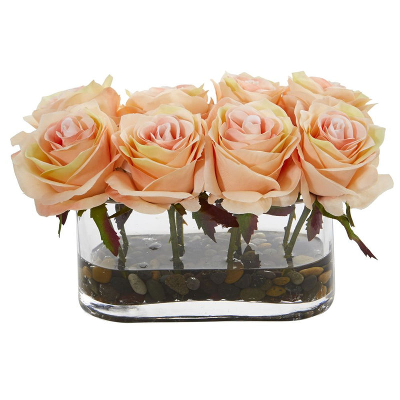 5.5” Blooming Roses in Glass Vase Artificial Arrangement Default Title