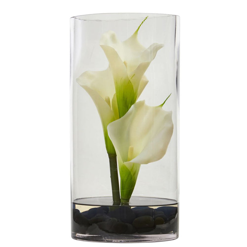 12" Calla Lily Artificial Arrangement in Cylinder Glass Default Title