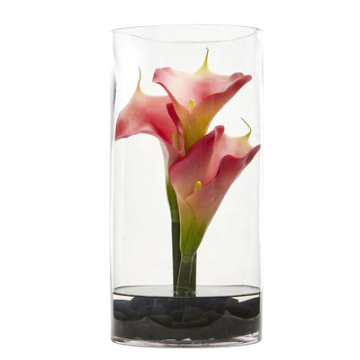 12" Calla Lily Artificial Arrangement in Cylinder Glass Default Title