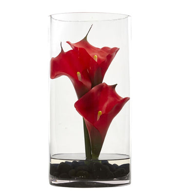 12" Calla Lily Artificial Arrangement in Cylinder Glass Default Title