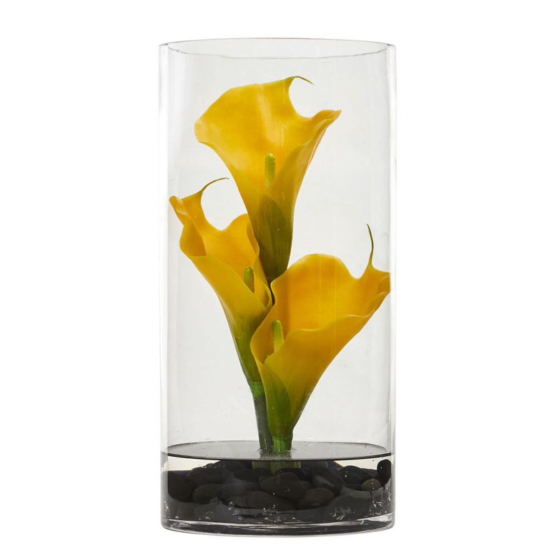 12" Calla Lily Artificial Arrangement in Cylinder Glass Default Title