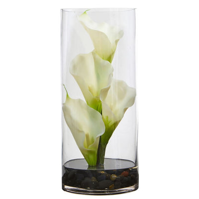 14" Calla Lily Artificial Arrangement in Cylinder Glass Default Title