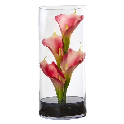 14" Calla Lily Artificial Arrangement in Cylinder Glass Default Title