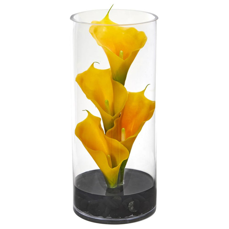 14" Calla Lily Artificial Arrangement in Cylinder Glass Default Title