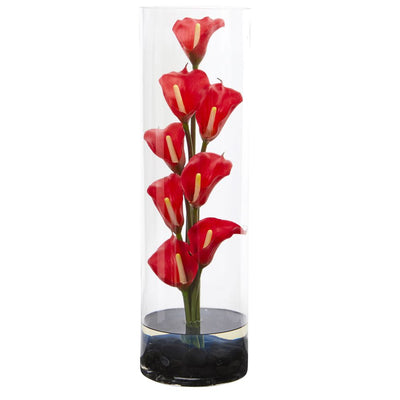 20" Calla Lily Artificial Arrangement in Cylinder Glass Default Title