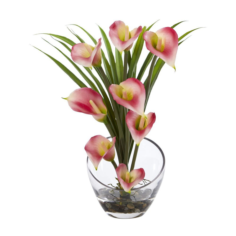 15.5” Calla Lily and Grass Artificial Arrangement in Vase Default Title