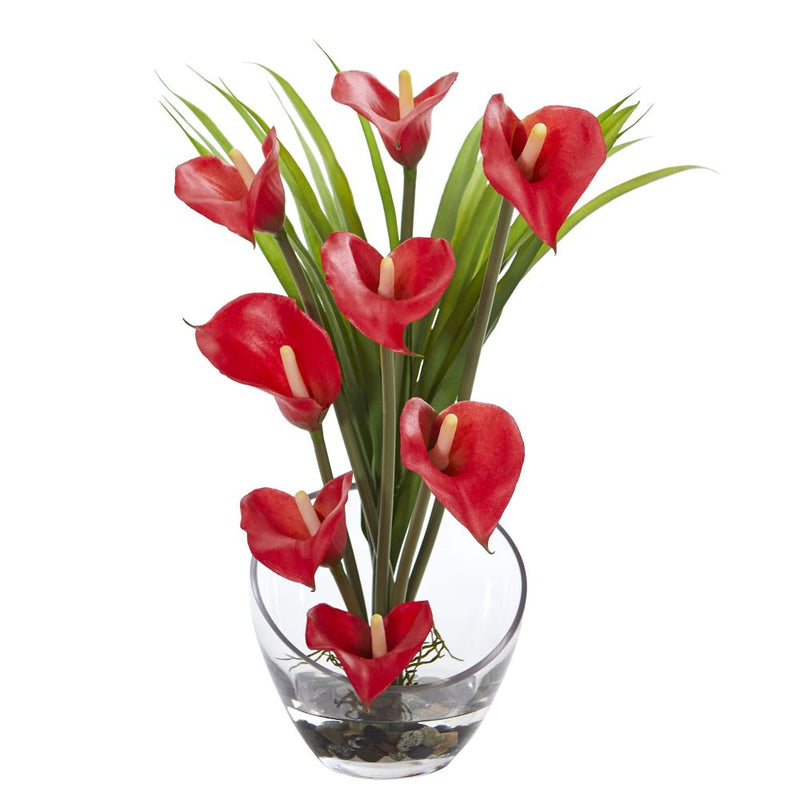 15.5” Calla Lily and Grass Artificial Arrangement in Vase Default Title