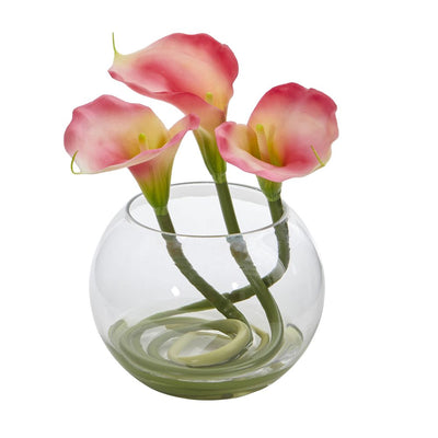 9’’ Calla Lily Artificial Arrangement in Rounded Glass Vase Default Title