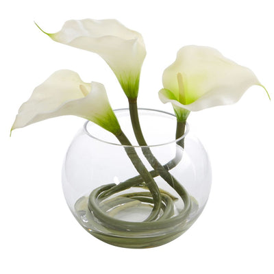 9’’ Calla Lily Artificial Arrangement in Rounded Glass Vase Default Title