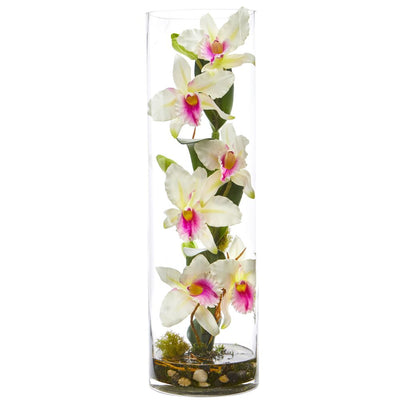 20’’ Cattleya Orchid Artificial Floral Arrangement in Cylinder Vase Default Title