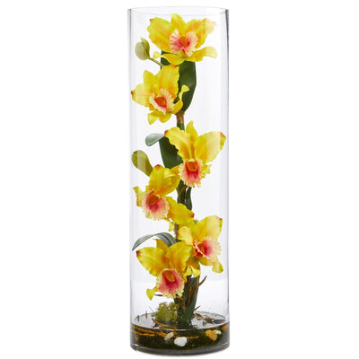 20’’ Cattleya Orchid Artificial Floral Arrangement in Cylinder Vase Default Title