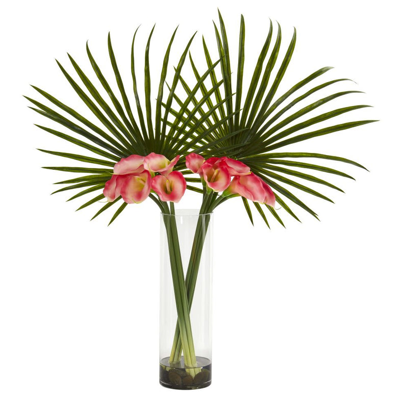 Fan Palm and Calla Lily Artificial Arrangement Default Title