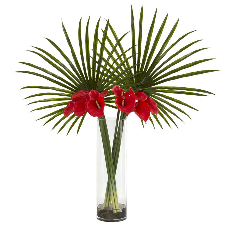 Fan Palm and Calla Lily Artificial Arrangement Default Title