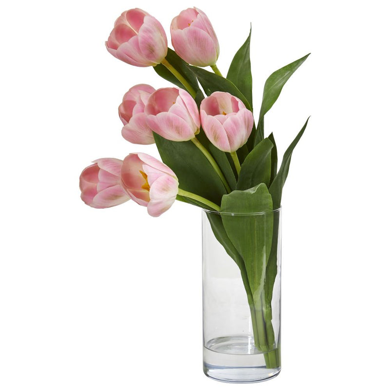 Tulip Artificial Arrangement in Cylinder Vase Default Title