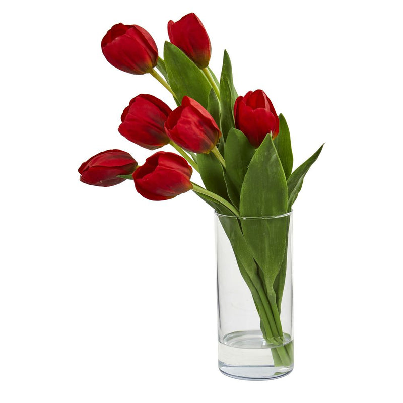 Tulip Artificial Arrangement in Cylinder Vase Default Title