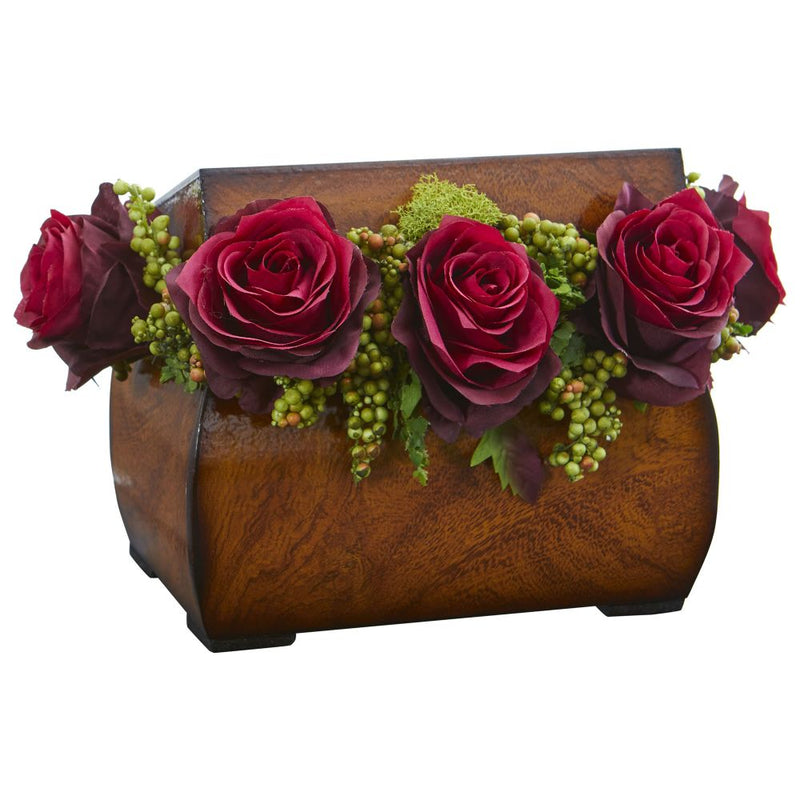 Roses Artificial Arrangement in Decorative Chest Default Title