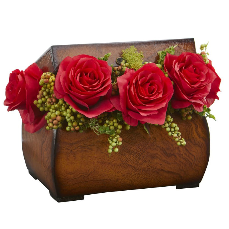 Roses Artificial Arrangement in Decorative Chest Default Title