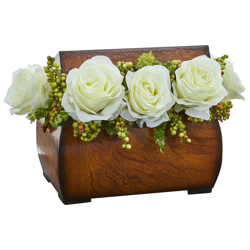 Roses Artificial Arrangement in Decorative Chest Default Title