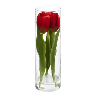 Tulips Artificial Arrangement in Glass Vase Default Title