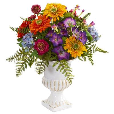 Mixed Floral Artificial Arrangement in Urn Default Title