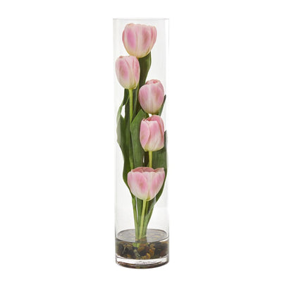 Tulips Artificial Arrangement in Cylinder Vase Default Title