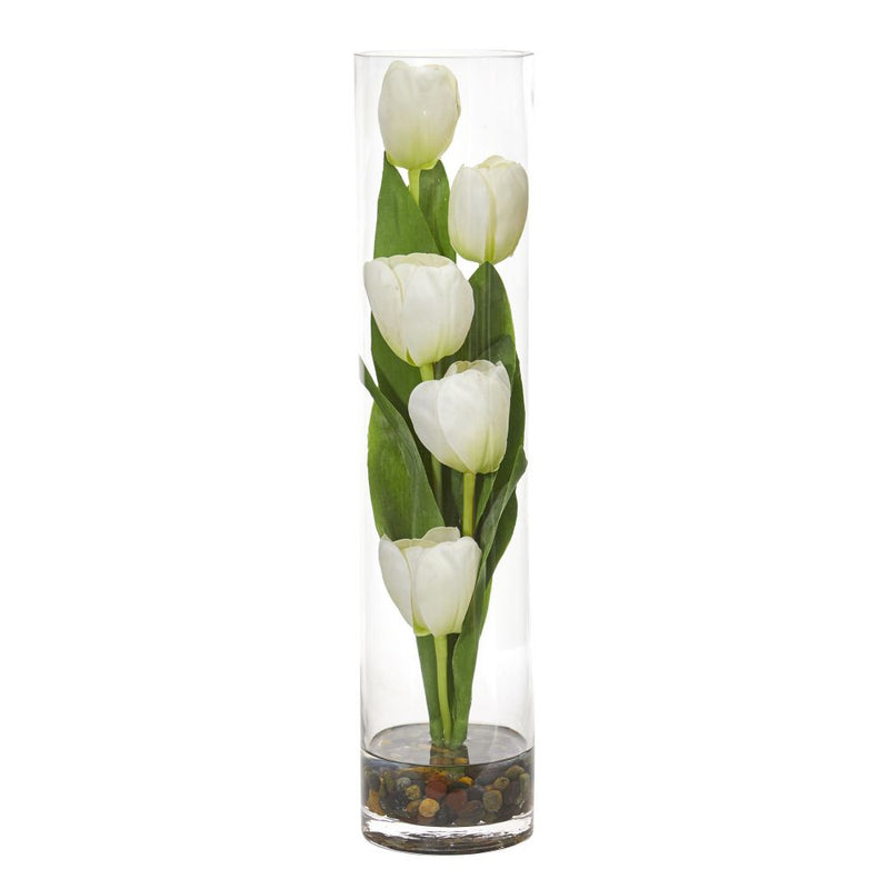 Tulips Artificial Arrangement in Cylinder Vase Default Title